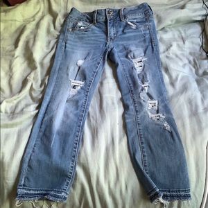 Ripped jean capris